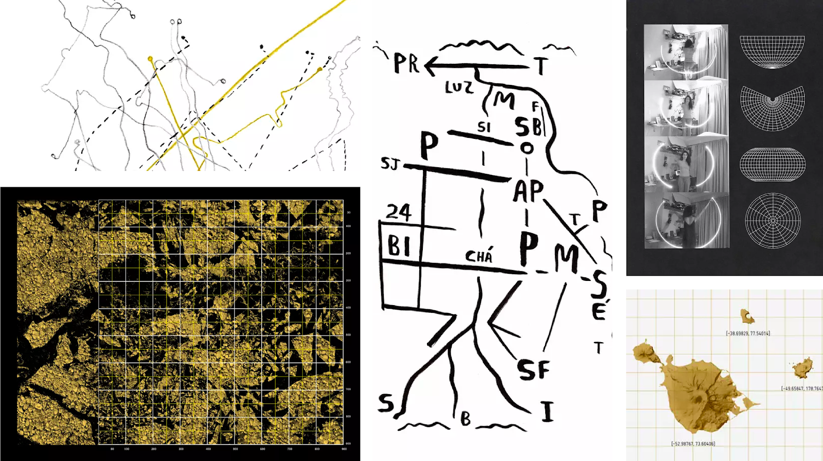 Colagem com imagens de trabalhos de diferentes autores participantes da chamada