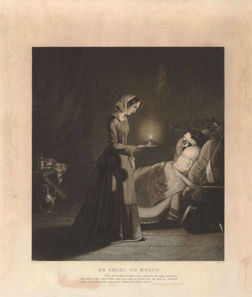 Gravura "An Angel of Mercy" retratando Florence Nightingale no hospital de Scutari