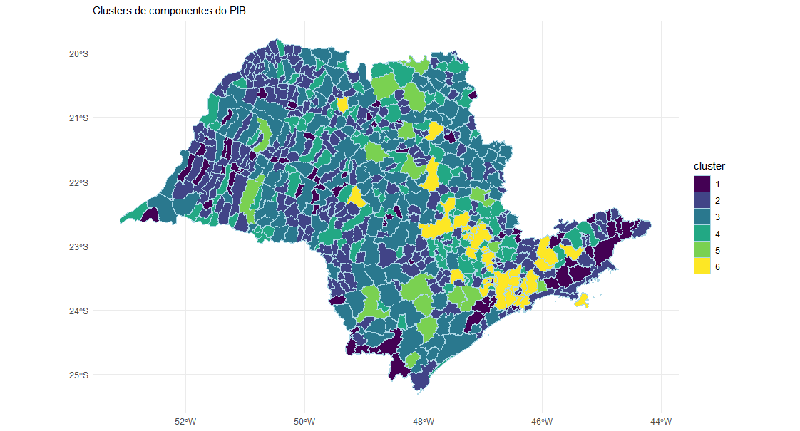 Mapa de Minas Gerais mostrando como os clusters econômicos formam clusters territoriais