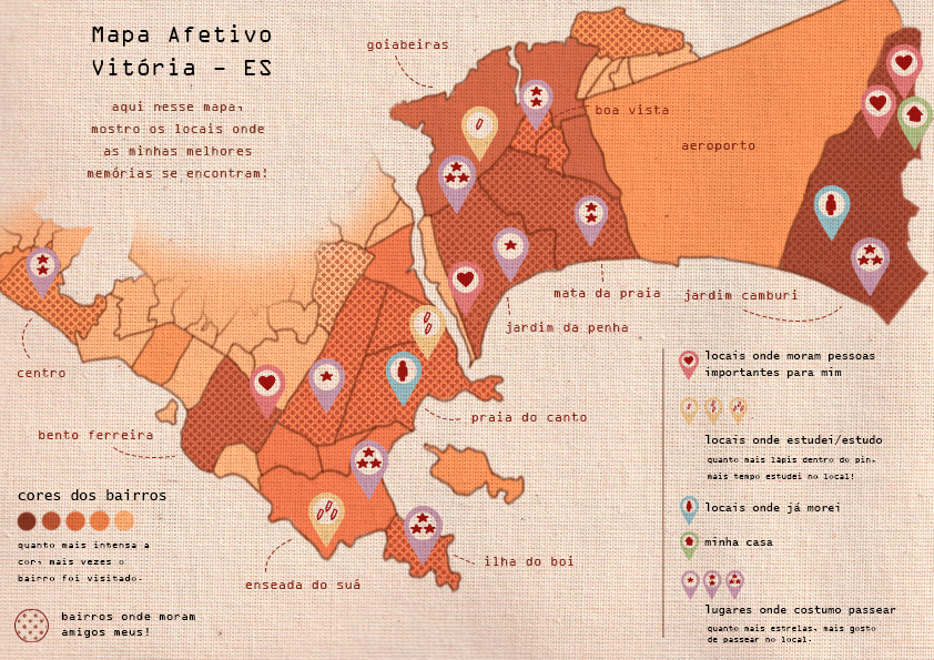 Mapa afetivo ilustrado de Maria Clara Rampinelli