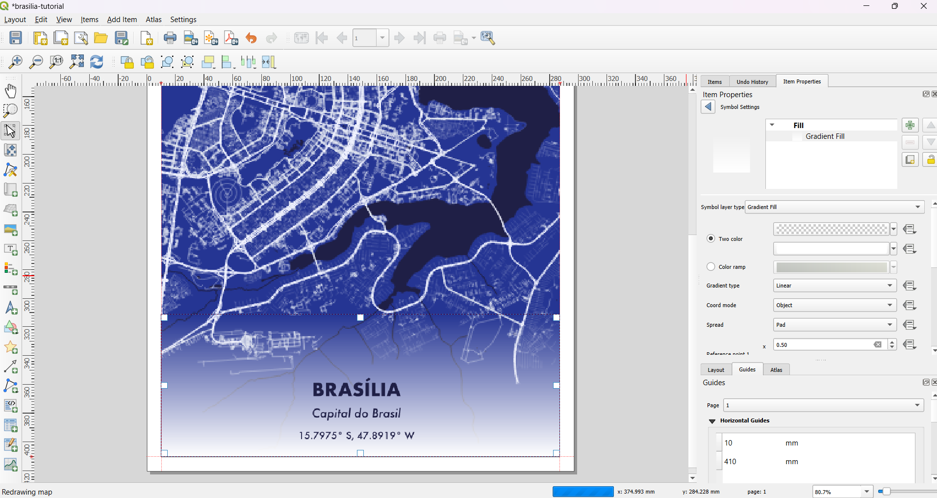 Configuração do gradiente com duas cores, do branco para o transparente